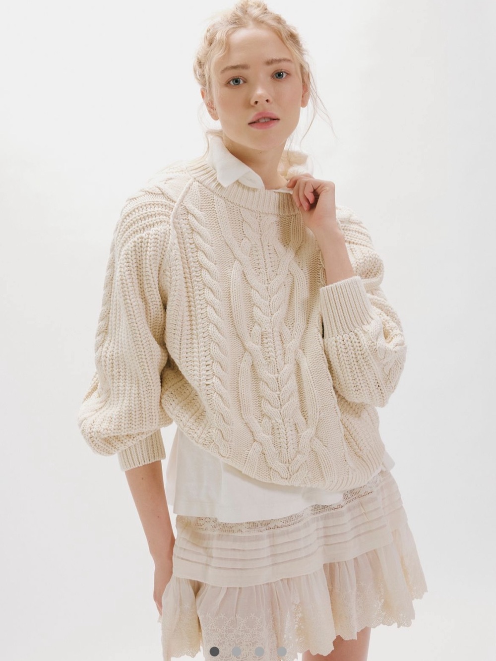 NWT Free People Frankie Cable Knit Sweater in Ivory Size Medium